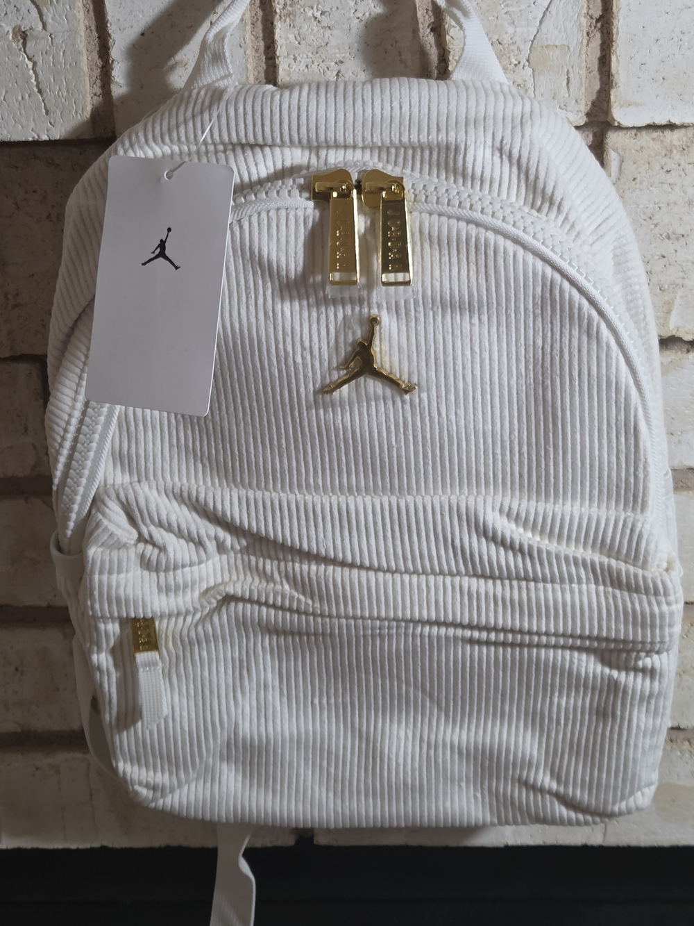Brand New Jordan White Corduroy Mini Backpack with Gold Hardware